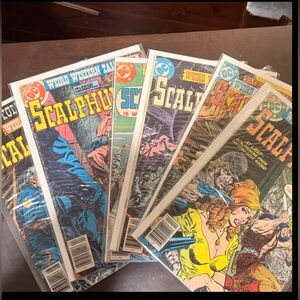 Set of 6 DC Scalphunter Comic with Bold Yellow Title and Blue, Red Cover Art